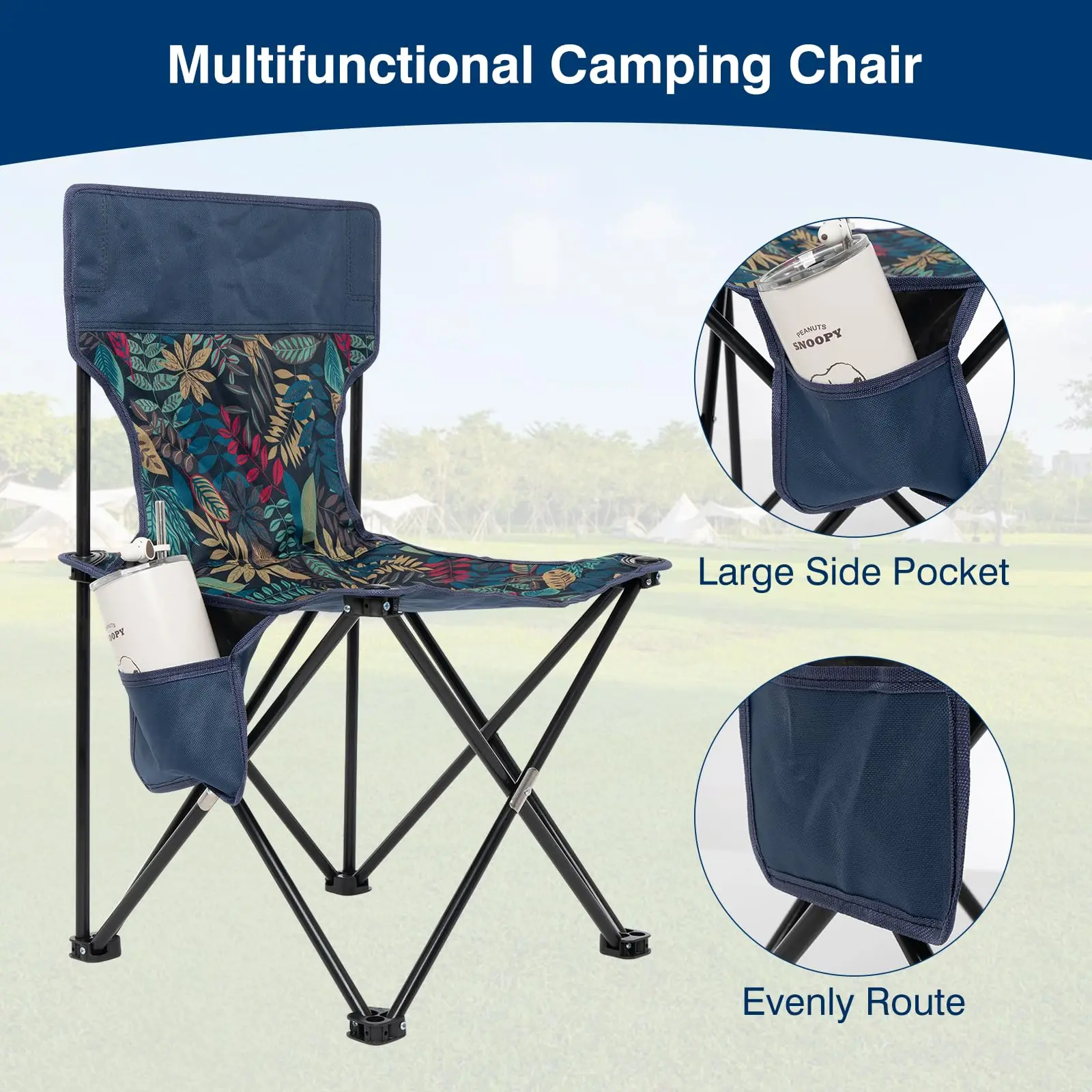 Portable Camping Chair Folding Camp Sports Chair Outdoor Chair & Lawn Chair for Fishing Picnic Beach Hiking Backpacking Travel