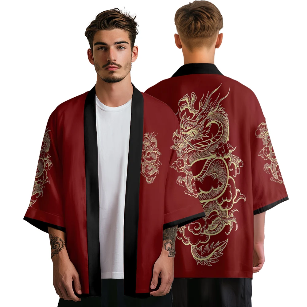 

Summer Kimono Men Hawaiian Shirt Beach Cardigan Vintage Dragon Kimono Fashion Women Yukata Japanese Clothes Bathrobes Haori