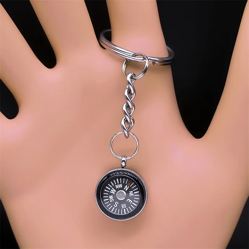 Mini Survival Tool Outdoor Compass Key Chain for Women Men Stainless Steel Navigator Compasses Key Ring Jewelry Gifts K6133S08