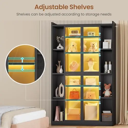 71" Display Cabinet with Acrylic Glass Doors, 6 Tier Display Cases for Collectibles, Curio Cabinet with LED Lights view 4
