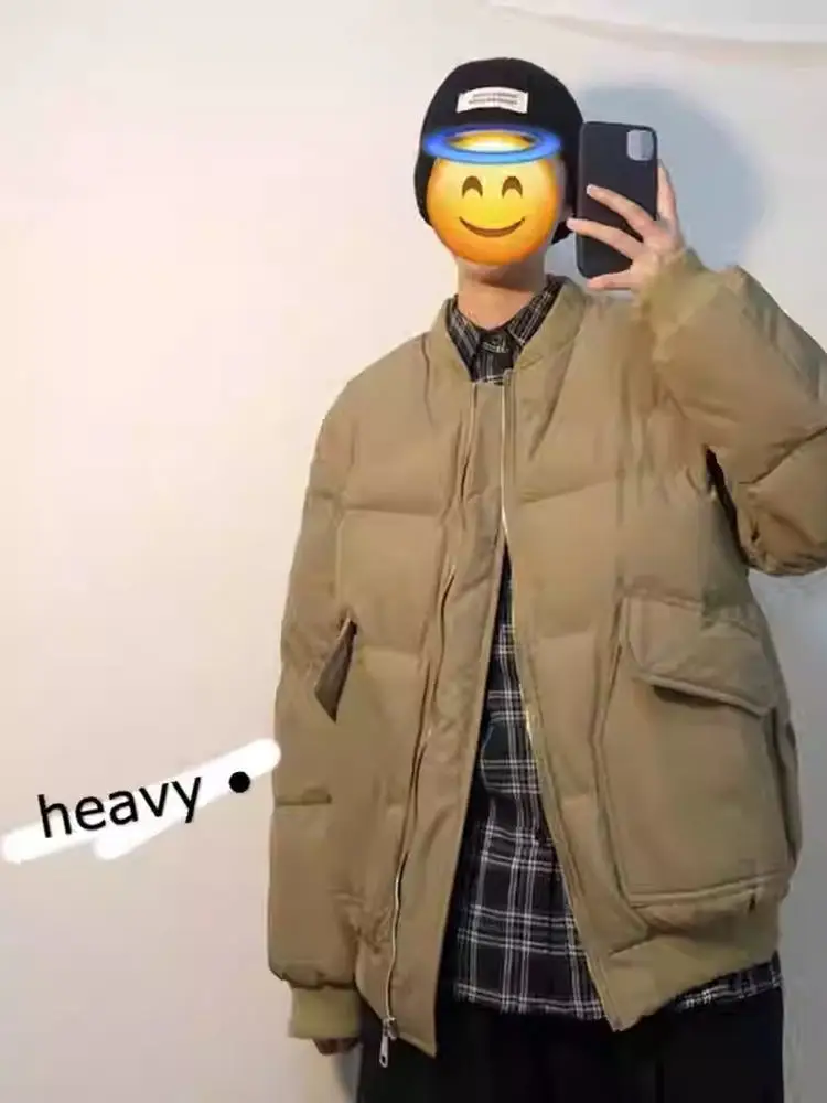 

Autumn Winter Thiened Bread Cotton Jaet Men's Loose Bf Sle Baseball Collar Warmth Cotton Coat Trendy Casual Wear