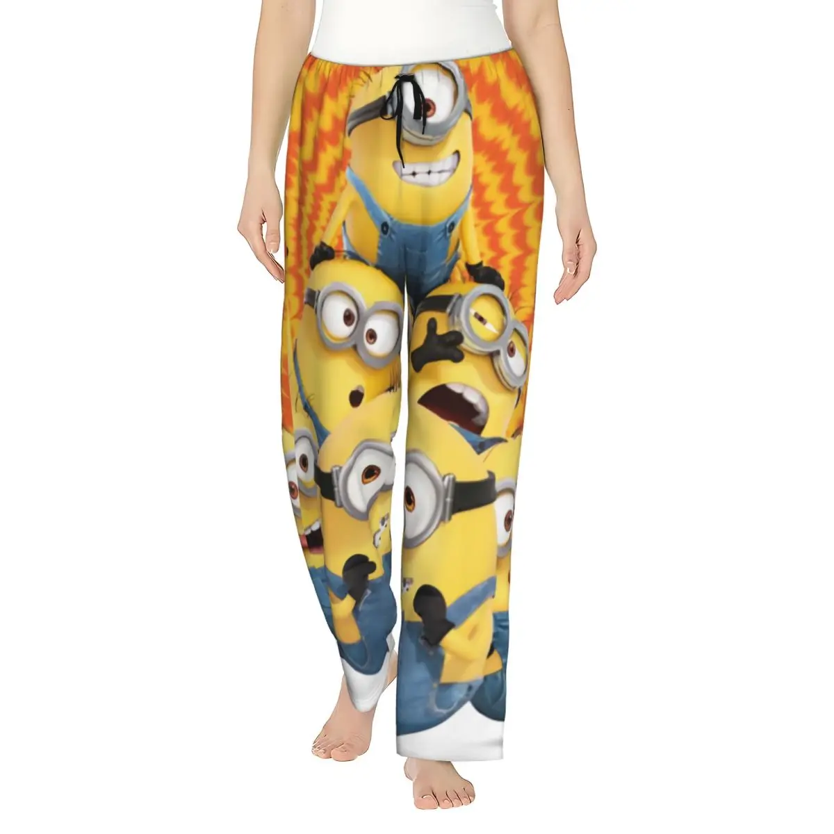 Custom Print Womens Cartoon Animation Minions Pajama Pants Sleepwear Sleep Lounge Bottoms with Pockets