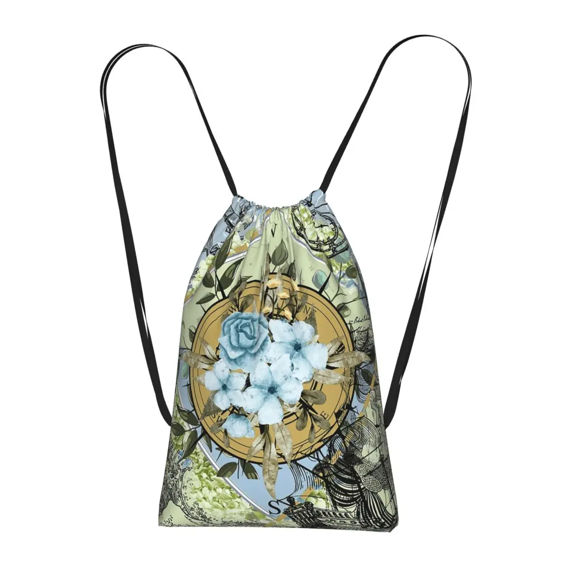 

Рюкзаки с морским компасом и цветочным узором, портативные сумки на шнурке, спортивные сумки, сумки для книг, сумки для путешествий и учебы