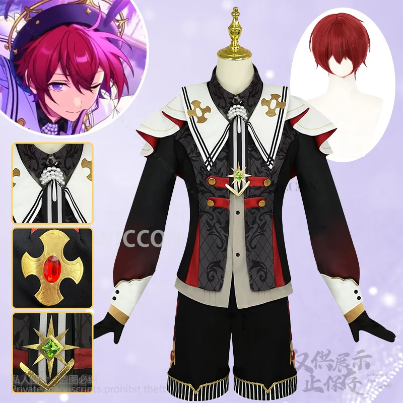 

Anime Ensemble Stars Knights Cosplay Tsukasa Customized Suou Costume Fallen Angel's Dinner Party Idol Uniform Hat Wigs Cos Game