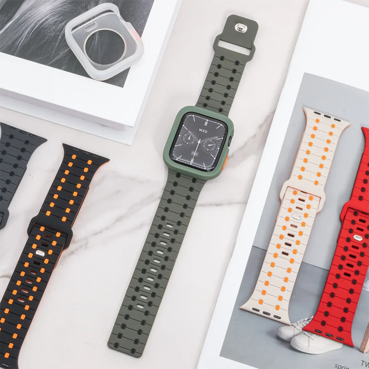 Ремешок + чехол для Apple Watch 49 мм 40 41 44 45 46 мм Защитный бампер из ТПУ Силиконовый ремешок для Iwatch Series 10 9 8 76 5 4 Se Ultra 1 2