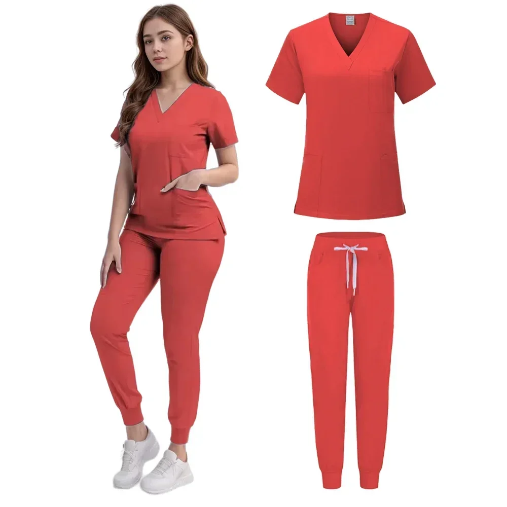 زي طبي بأكمام قصيرة للنساء ، فساتين جراحية للمستشفيات ، طقم توبات وبانت ، ملحقات تمريض ، ملابس أطباء ، ملابس عمل