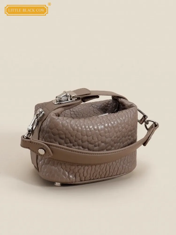 

Fashion Women Genuine Leather Sheepskin Mini Small Box Bag Strap Single Shoulder Versatile Office Ladies Designer Handbag Totes