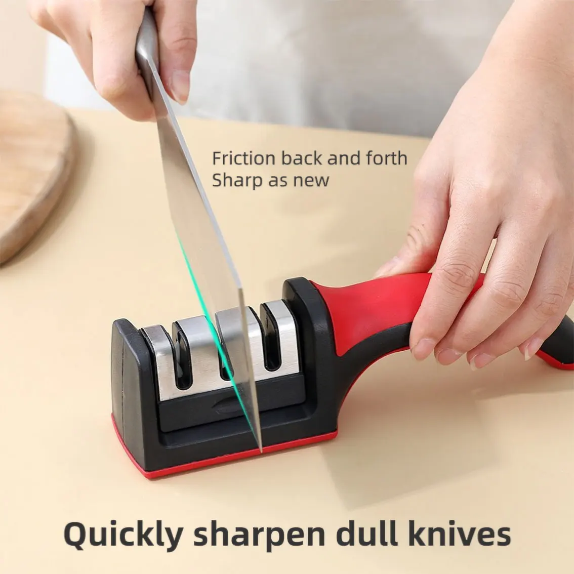 Portable three-stage professional kitchen knife sharpener, three hand multifunctional portable grinding stone, anti slip base
