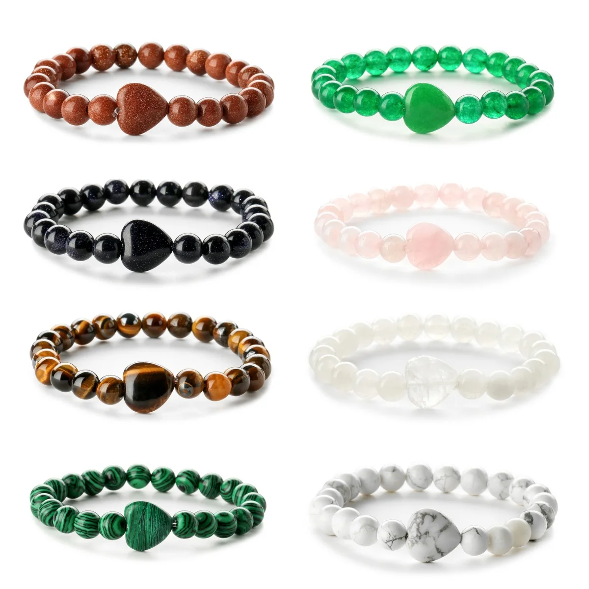 النساء 12 مللي متر Howlite القلب سحر 8 مللي متر الخرز المستديرة الأحجار الكريمة سوار شفاء شقرا كريستال تمتد مطاطا الروحية مجوهرات #4