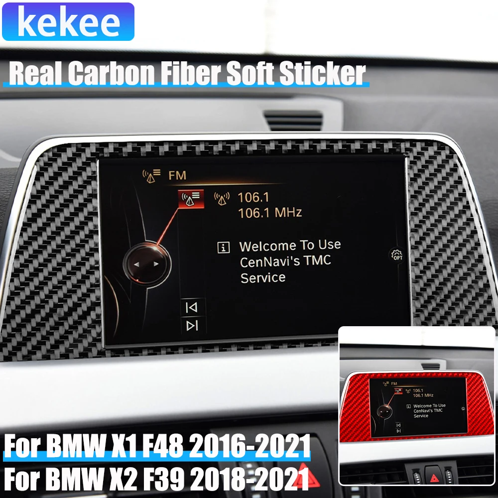 

Real Carbon Fiber Car Accessories Dashboard Display Decorative Trim Cover Soft Sticker For BMW X1 F48 2016-2021 X2 F39 2018-2021