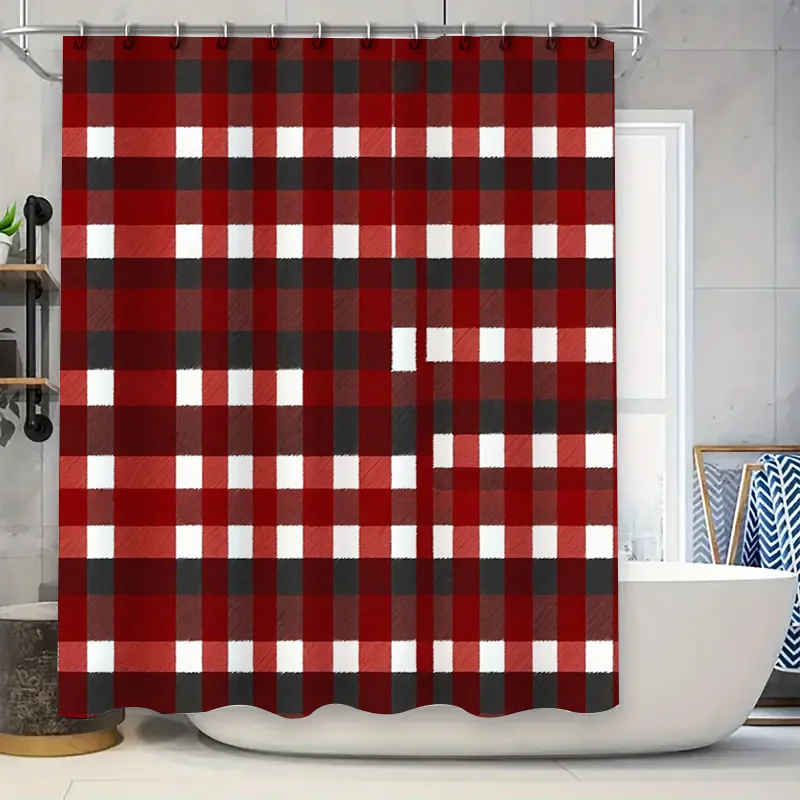 

Красная, синяя клетчатая занавеска для душа, водонепроницаемая ткань, декор для ванной комнаты