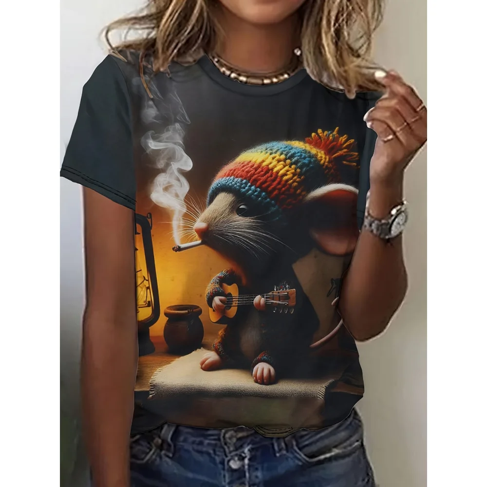 

2025 Mice 3d Print Women's T-Shirt Cartoon Animal O-Neck T Shirt For Women Fashion Short Sleeve Casual T-Shirt Female Clothes