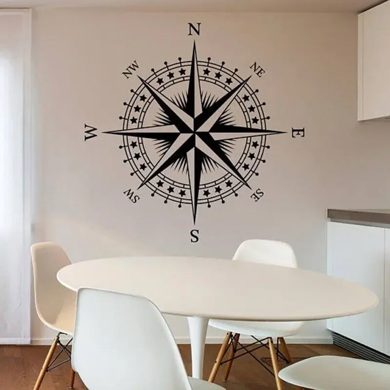 Art Poster Vinyl Wall Sticker Muraux Nautical Compass Rose Removeable Wall Decal Bedroom Livingroom Home Decoration ZX149