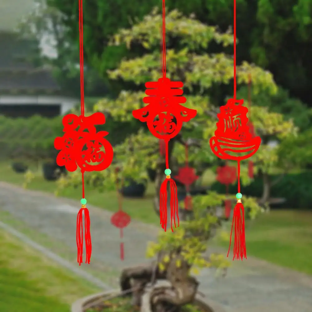 Chinese Paper-cut Pendant Spring Festival Decoration 6pcs Chinese New Year Pendant Set Felt Flannel Hanging Decorations for Home
