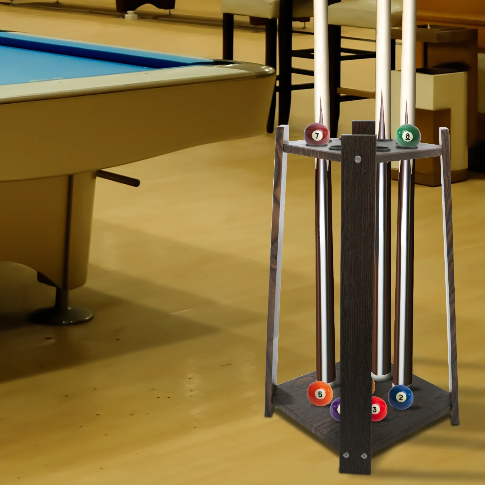 8홀 당구 큐 랙 브라운 레트로 우드 다기능 풀 스틱 스탠드 홀더 낚싯대 골프 클럽 바용 큐 홀더