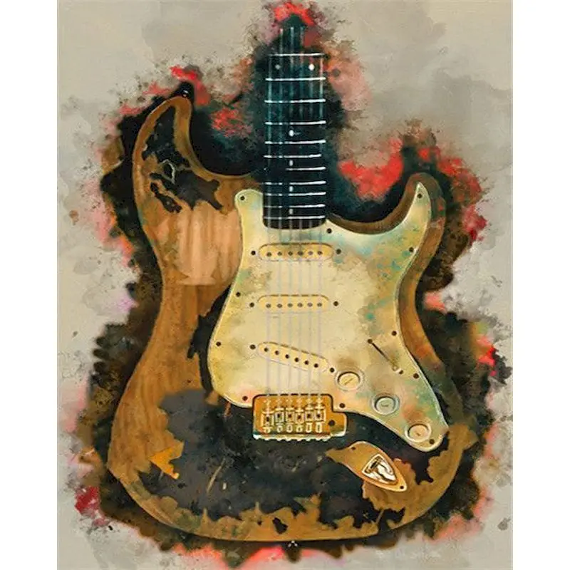 GATYZTORY Farbe Durch Zahlen Gitarre Landschaft DIY 60x75cm Ölgemälde Durch Zahlen Auf Leinwand Landschaft Rahmenlose Digitale wohnkultur