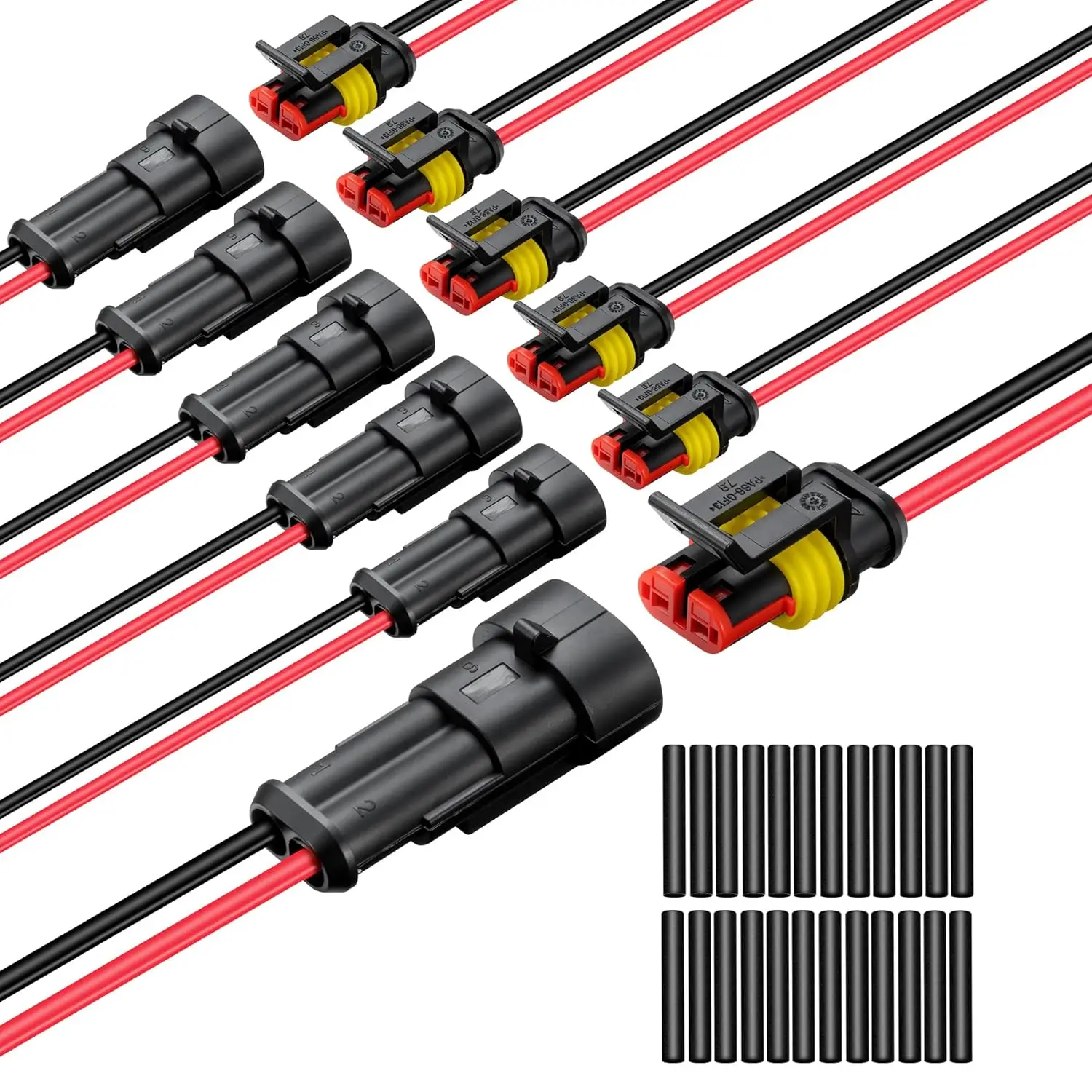Connecteur électrique automobile étanche à 2 broches, 6 paires, 16 AWG, 2 fils, avec tube thermorétractable pour voiture et camion
