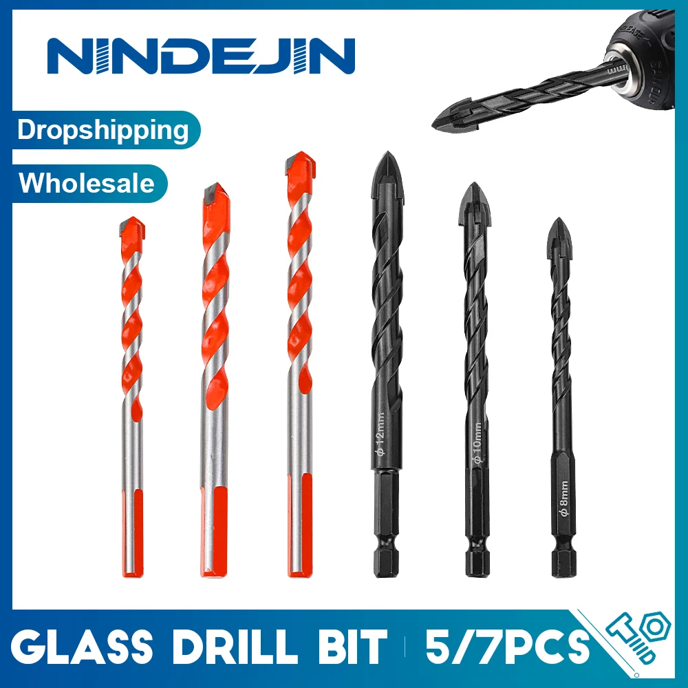 

NINDEJIN 5/7pcs Masonry Drill Bit Set Twist Drill Bit High Speed Steel Triangle Hexagon Shank Glass Tile Concrete Drill Bit Set