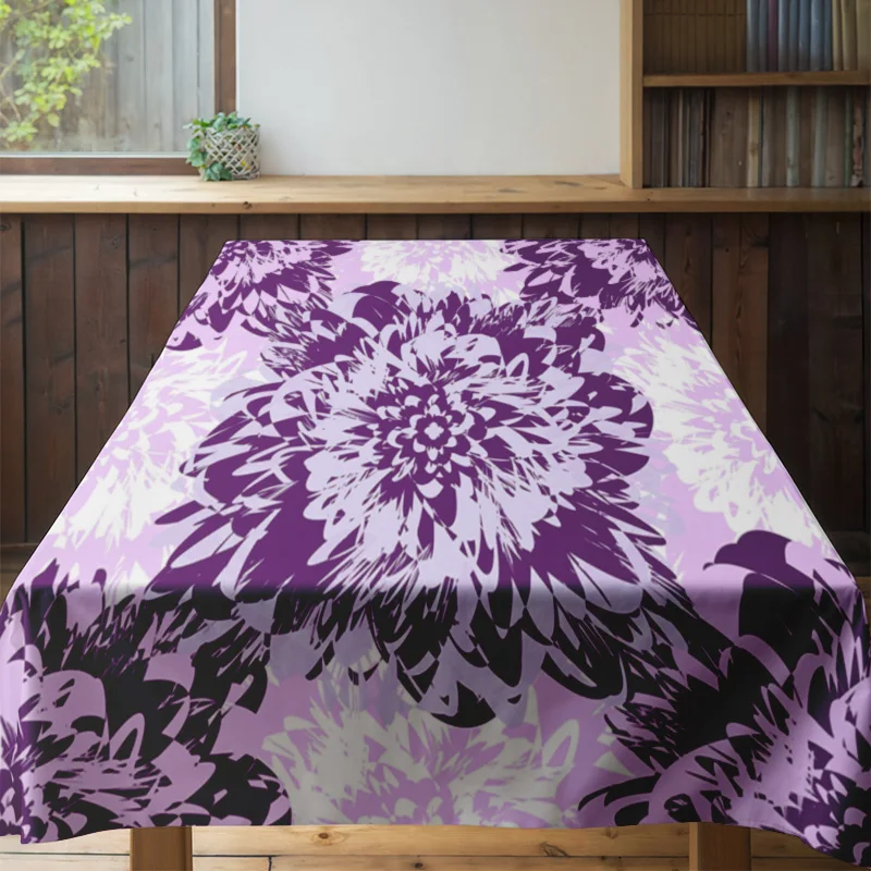 

Modern Printed Tablecloth Purple White Floral Design Dining Room Decor Home Decoration 3D Printing Washable