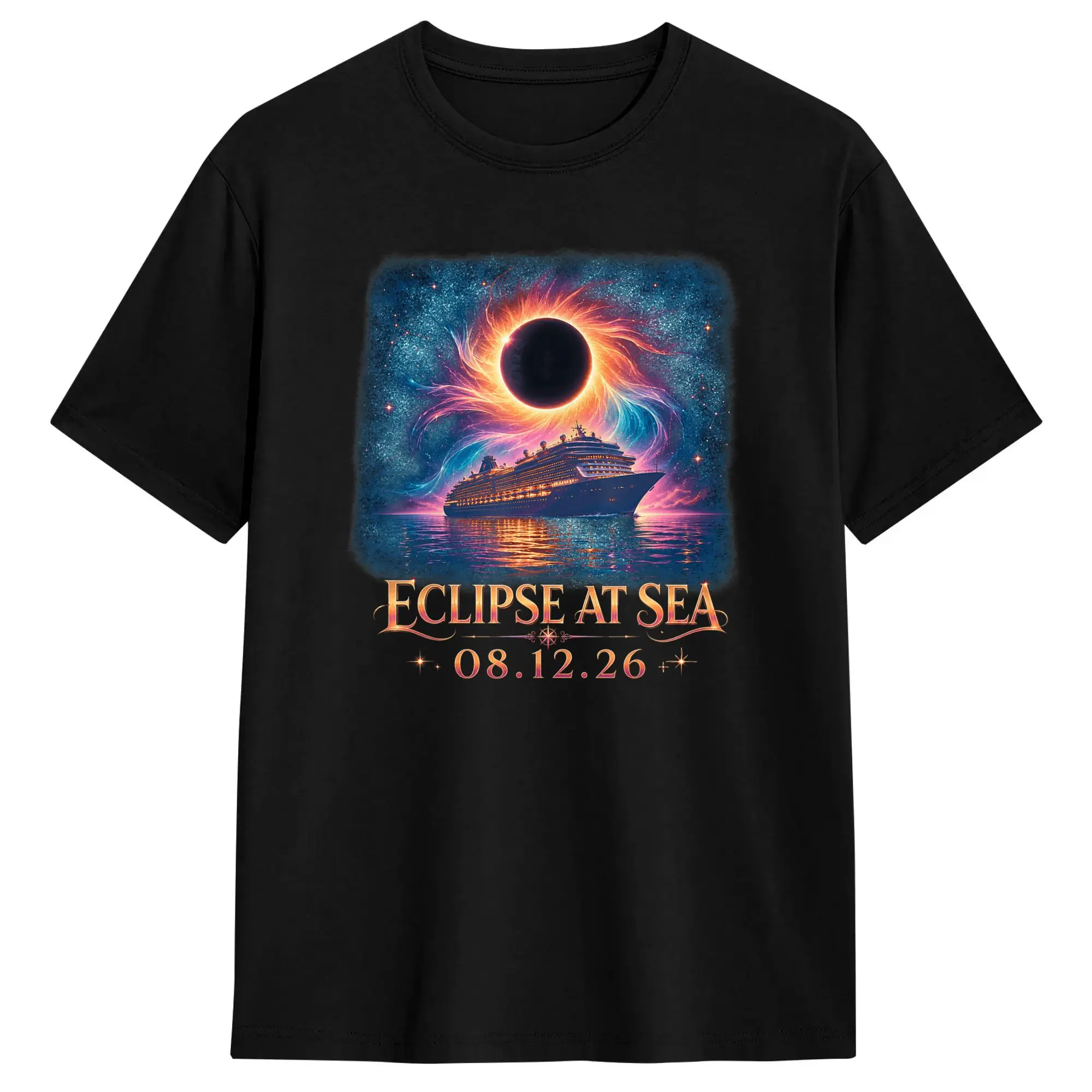 Total Eclipse At Sea 08 12 26 Solar Totality Eclipse Cruise T-Shirt Male Y2K Funny T-Shirts Summer O Neck Hip Hop Tees Wholesale