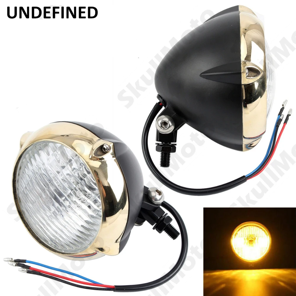 

Black Motorcycle Headlight Vintage Modified Lights Copper Ring Cafe Racer Head Lamp For Harley Dyna Cruiser Bobber Chopper Bikes