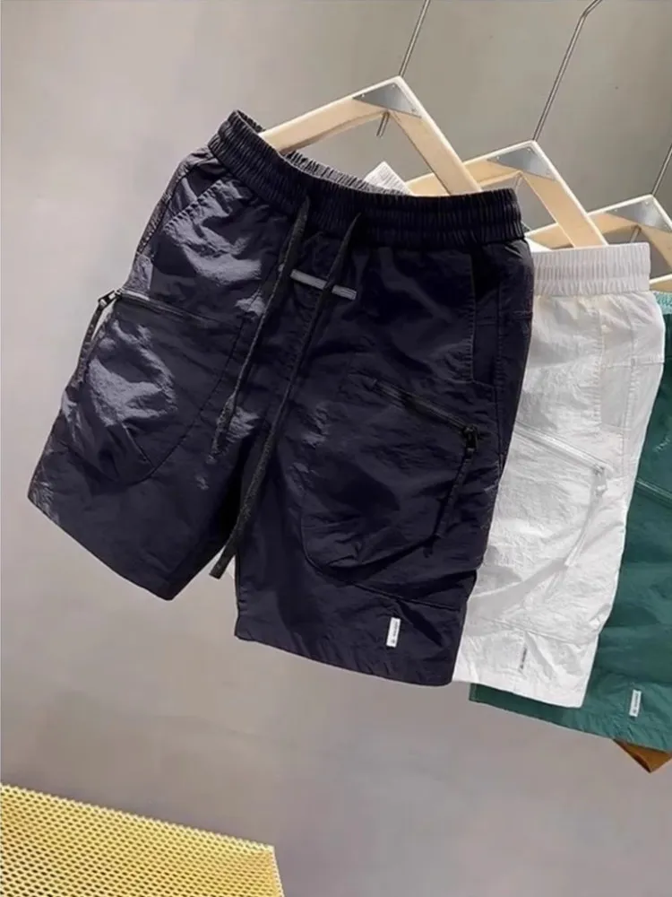 

Men's Summer Thin Casual Work Pants ort orts Five-Quarter Zipper ket Qui Dry Straight Leg Cargo Pants