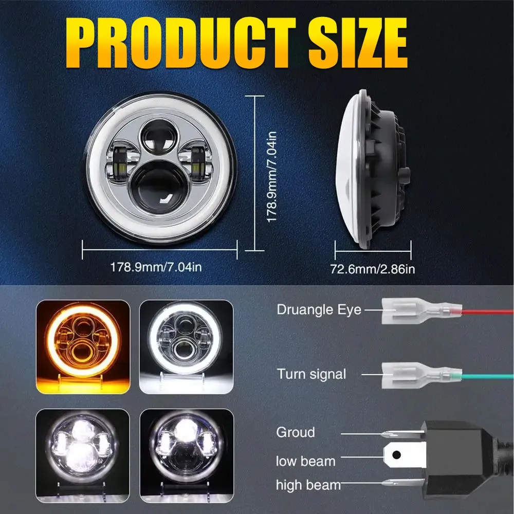 2Pcs 7 Inch Round LED Headlights DRL Hi/Lo Beam Projector Lamps For Suzuki Sierra SJ80 Samurai SJ410 Jimny Headlamps Accessories