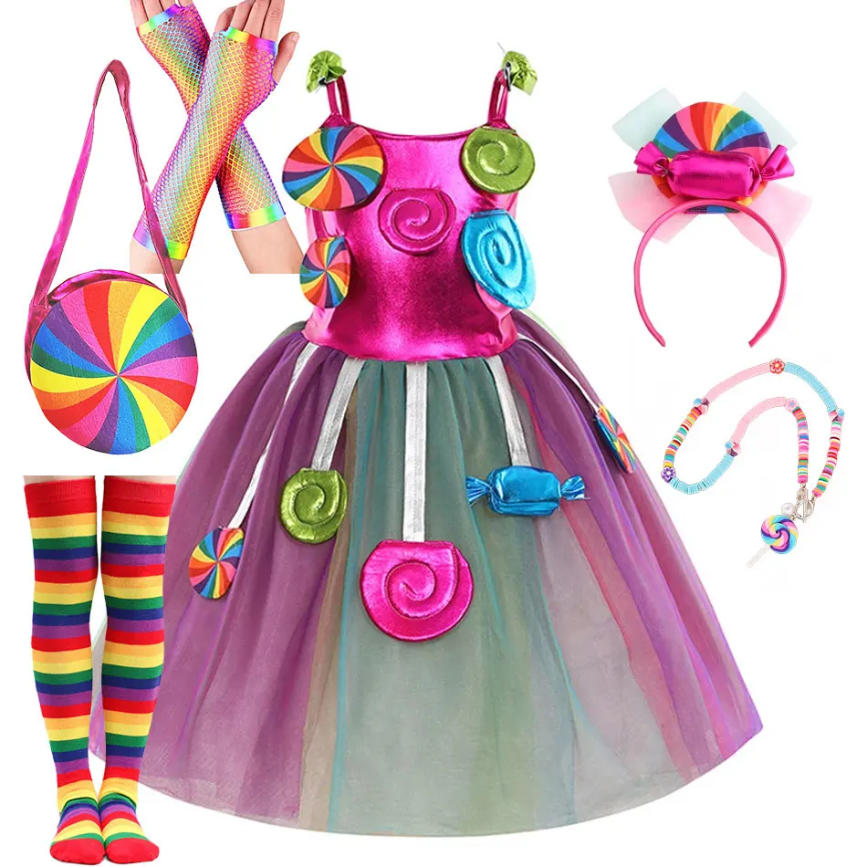 Featured Sweet Summer Candy Dress for Girls European Championship Kid Carnival Costume Lollipop Cosplay Special Occasion Apparel