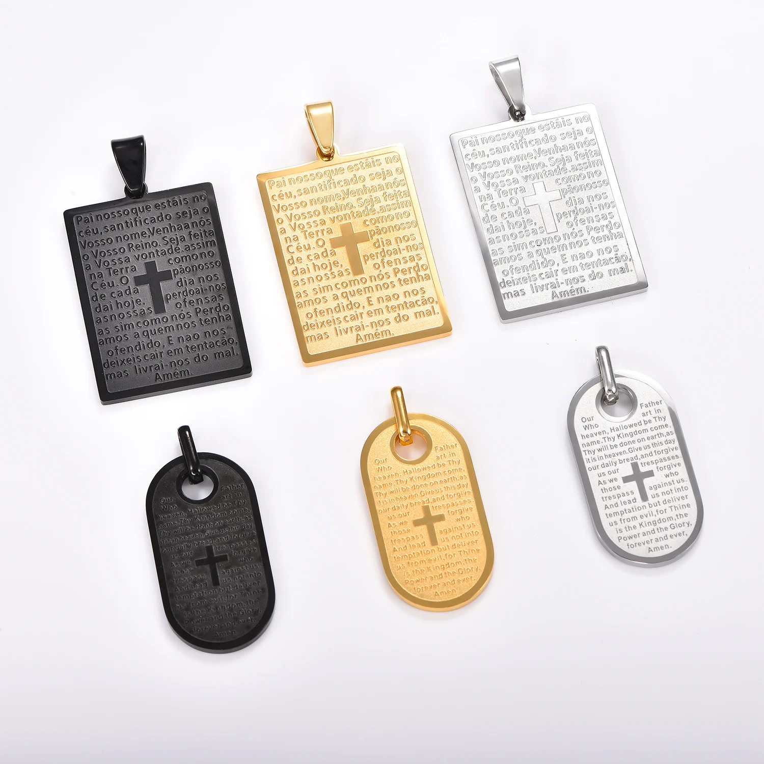 Portugiesische Bibel-Gebetskette Kreuz Edelstahl Religiöser Amulett-Anhänger Hip-Hop Christlicher Schmuck für Männer und Frauen – Detail 1