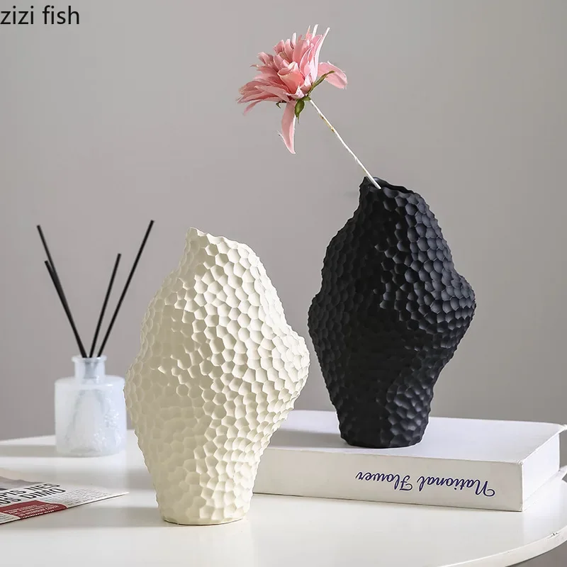 

White Black Ceramic Vase Tabletop Flower Arrangement Hydroponic Vases Ornaments Dried Flower Vase Decorative Vases Crafts