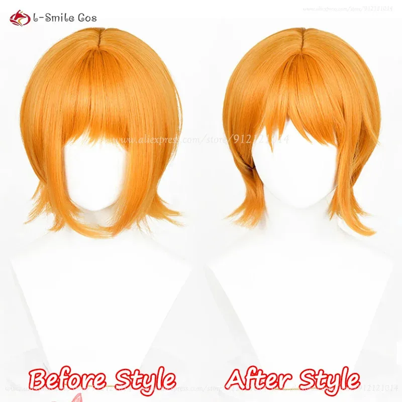 Parrucca cosplay Anime Sasagawa Kyoko 30 cm parrucche corte arancione giallo capelli sintetici resistenti al calore parrucche cosplay di Halloween + cappuccio per parrucca