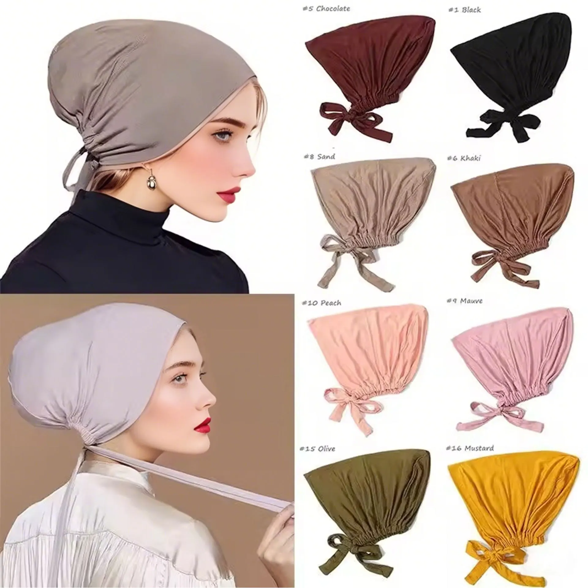 

Новый модальный материал, мусульманская дышащая эластичная нижняя шляпа с эластичным ремешком, однотонная регулируемая внутренняя шляпа из ткани на шнурке