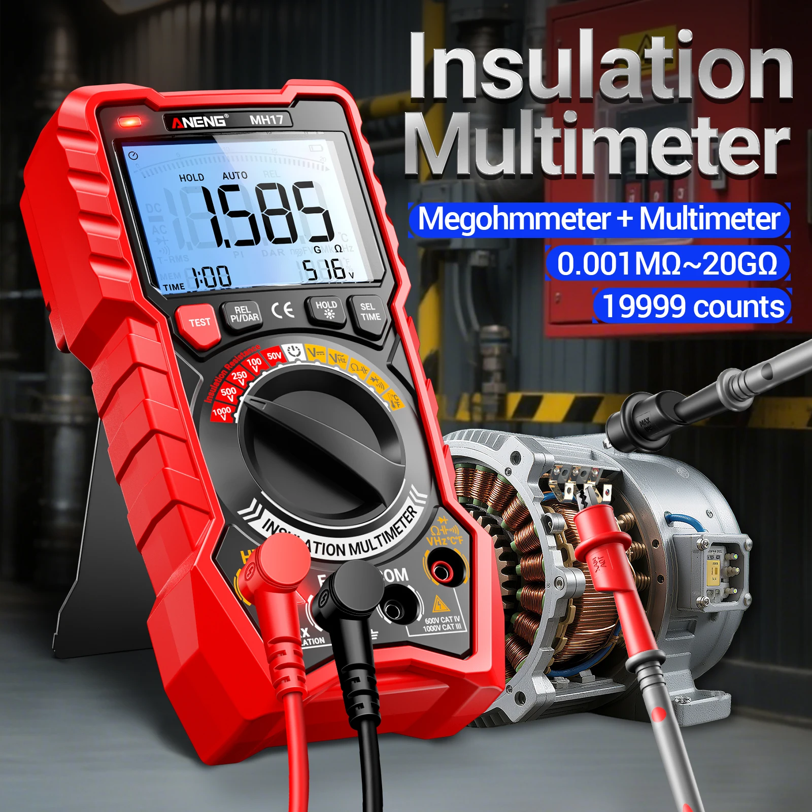 

ANENG MH17 2-in-1 Insulation Multimeter 19999 Counts Megohmmeter 50V-1000V AC/DC Withstand Voltage Capacitor Temperature Tester