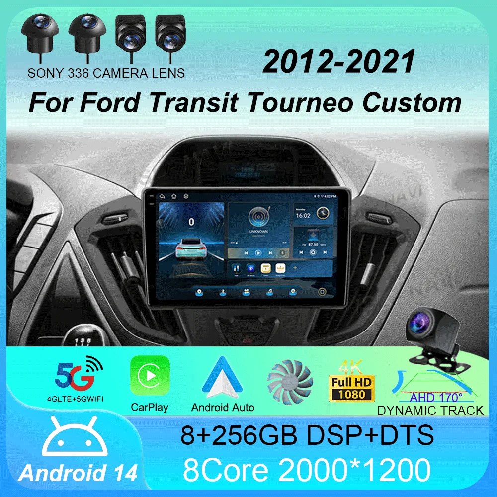 

Автомобильный радиоприемник Android 14 для Ford Transit Tourneo Custom 2012-2021 навигация GPS мультимедийный плеер стерео wifi + 4G Carplay BT 2DIN