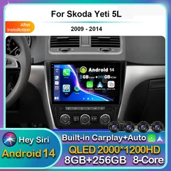 Android 14 Carplay Auto WIFI+4G DSP Car Radio For Skoda Yeti 5L 2009-2014 Multimedia GPS Video Player Stereo