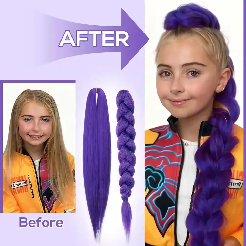 Extensiones de Cabello Sintético Largo de 24 Pulgadas en Púrpura para Trenzas, Cabello Rumi para Trenzas, para Escenario, Fiestas y Cosplay, Multicolor 5