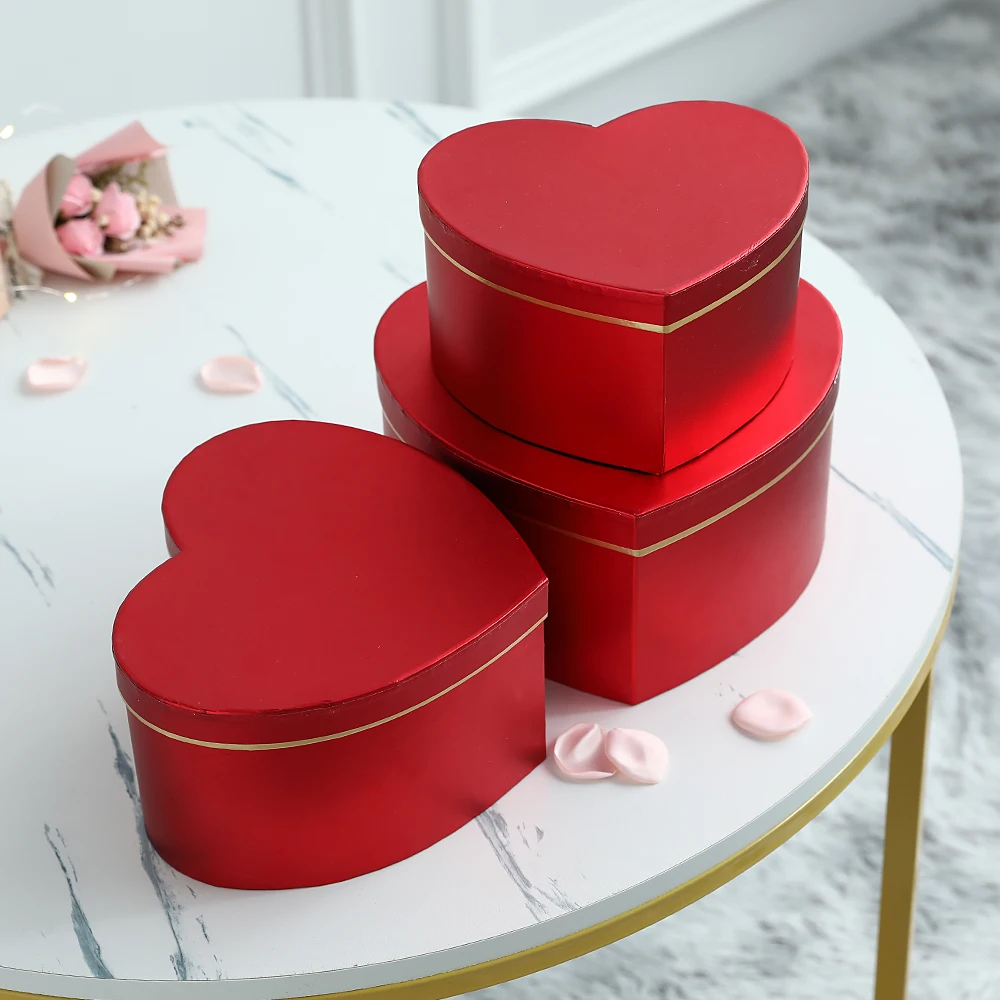 3Pcs/Set Heart Shaped Gift Box Set Pure Color Valentines Day Gift Boxes Anniversary Wedding Decoration Supplies Bridal Shower