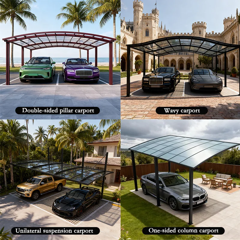 قوية الألومنيوم في الهواء الطلق سيارة مرآب مظلة معدنية في الهواء الطلق مقاوم للماء البولي كربونات سيارة المأوى المرآب لسقيفة مواقف السيارات #5