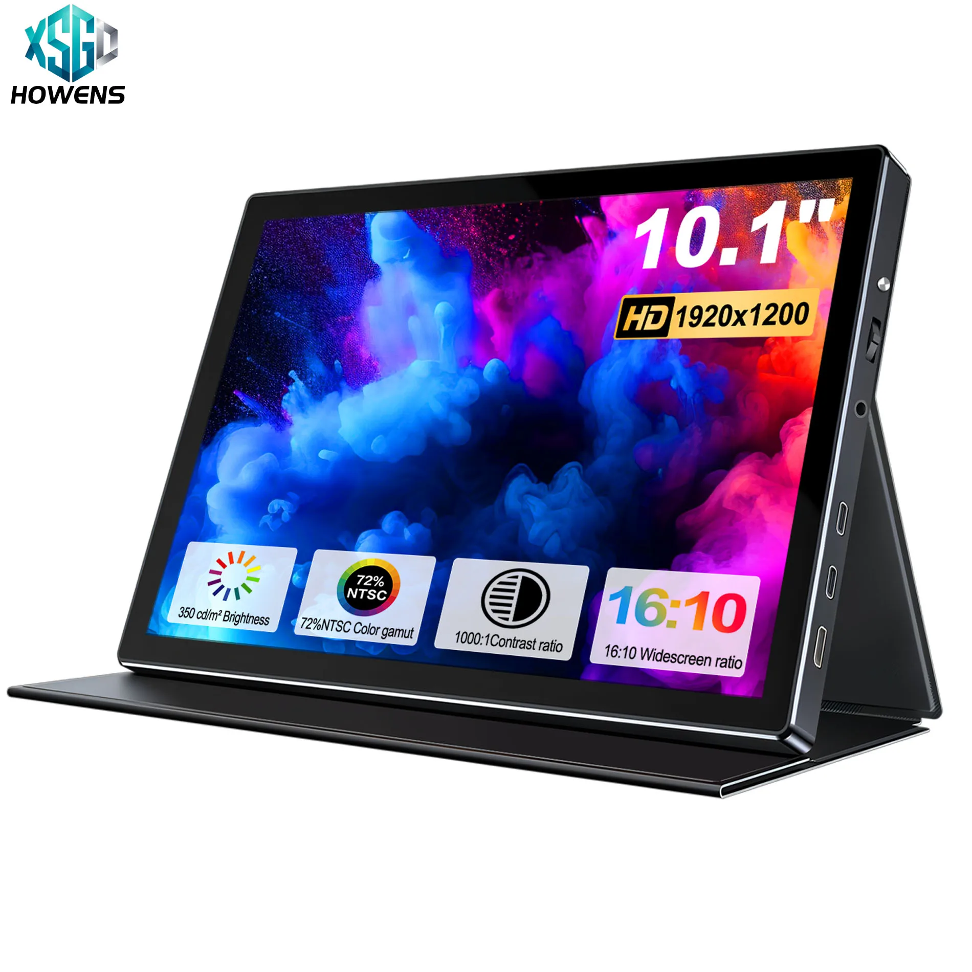 HOWENS 10.1 Inch Mobile Portable Monitor IPS Second Game Screen Extended Display for Laptop with Bracket For xbox HDMI USB C