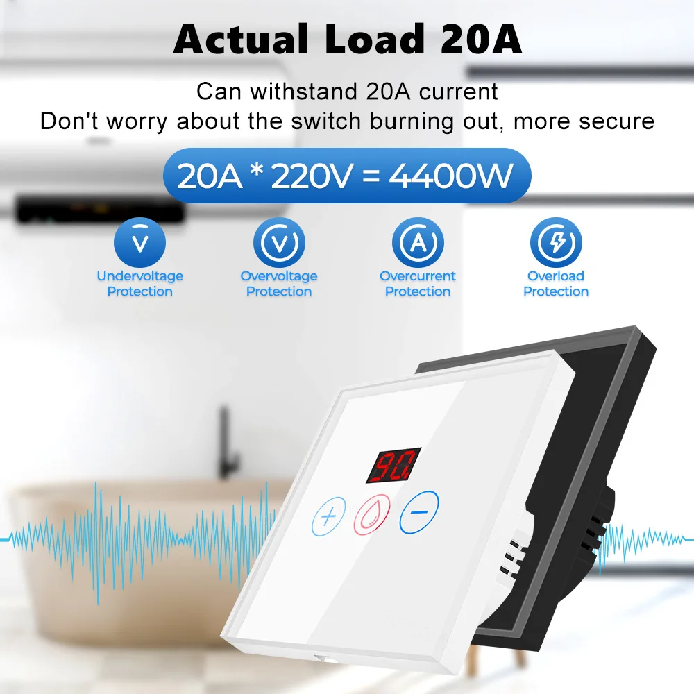 Tuya WiFi Smart Water Heater Boiler Touch Switch Air Conditione 20A 4400W Switch Power Monitor Voice Control with Alexa Google