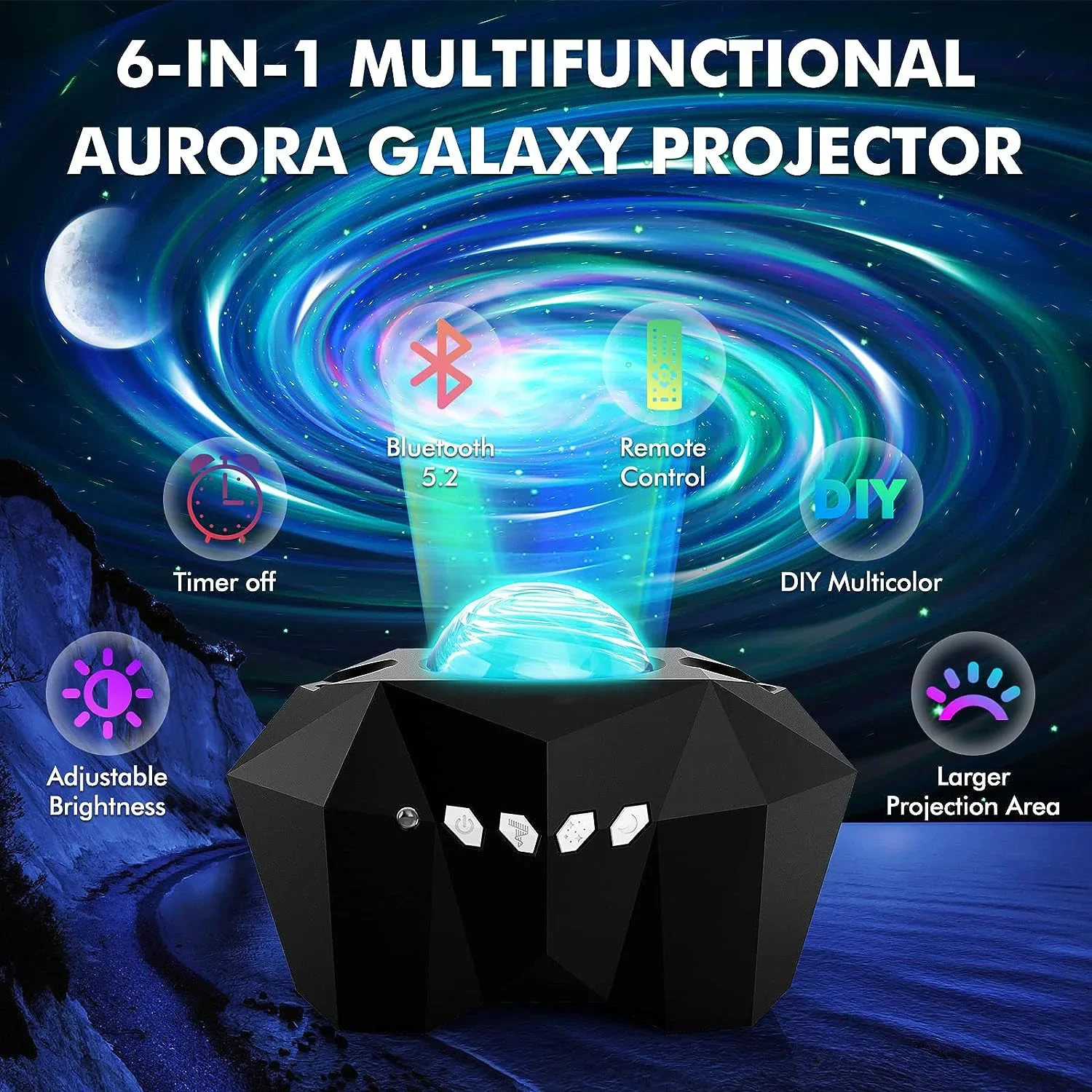 Star River Vortex Aurora Light Projector Galaxy Night Lights with Bluetooth Speaker Moon for Room Decor Home Atomosphere Lamp