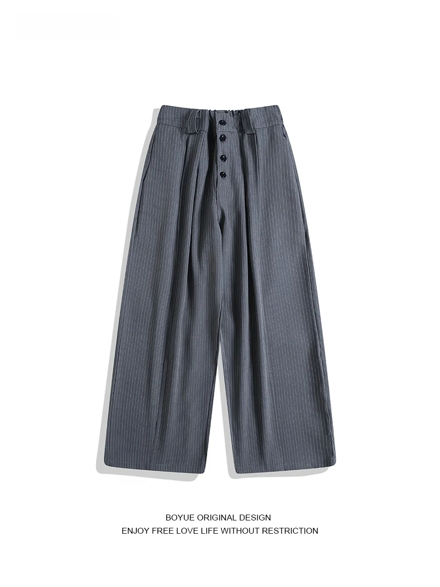 

Мужские повседневные широкие брюки Boyue, плиссированные брюки, винтажные брюки длиной до пола, брюки с пуговицами