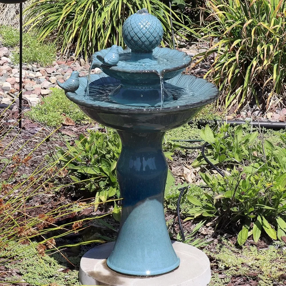 

Resting Birds 27-Inch Ceramic Outdoor Water Fountain - 2 Tiers - Electric Submersible Pump with Adjustable Flow