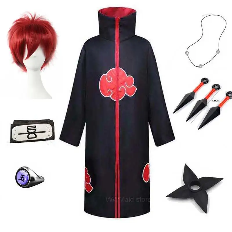 Child Adult Akatsuki Cloak Cosplay Costume Headband Ring Anime Uchiha Robe Clothes Halloween Costume