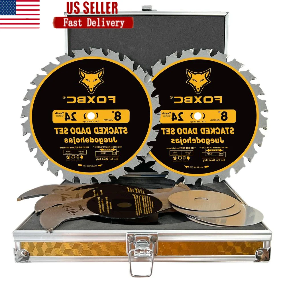 8" Stacked Dado Blade Set 14-Piece Carbide Table Saw Cutting Tool Kit