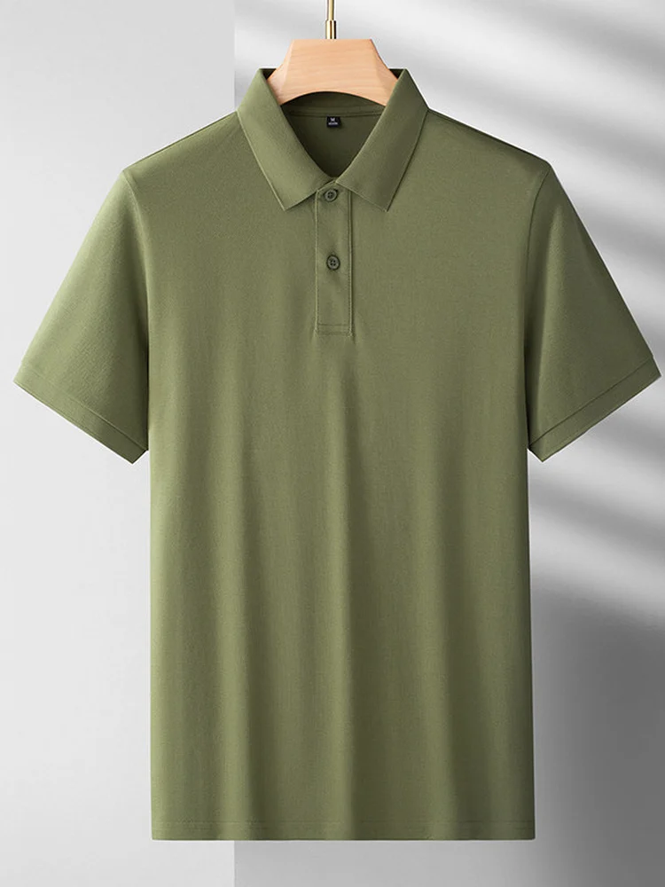 

Summer New Loose Knitted Short Sleeve T-Shirt Men's Casual Thin Pure Color Collar Top Breathable Comfortable Base Shirt