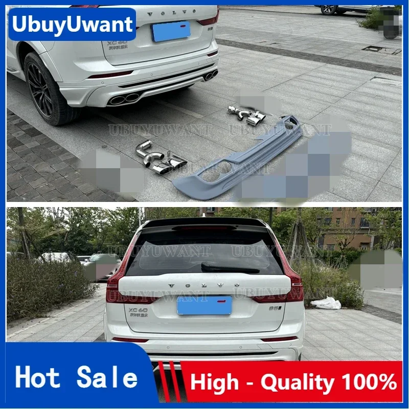 For Volvo NEW XC60 ABS REAR BUMPER TRUNK LIP SPOILER DIFFUSER With Exhaust Tips For XC60 2018-2025