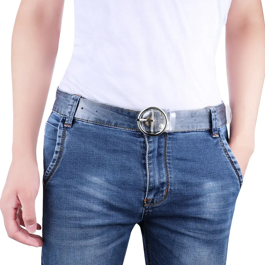 

2 шт. прозрачных поясных ремней из ПВХ с круглой пряжкой, регулируемый стильный пояс для платьев и джинсов, прозрачный поясной ремень