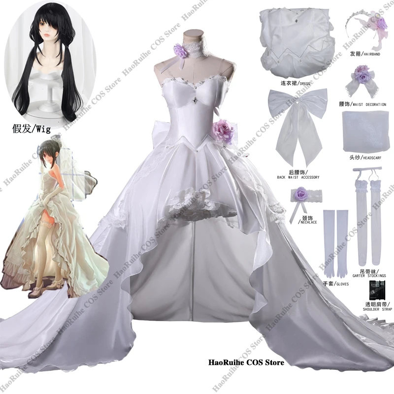 DATE A LIVE Tokisaki Kurumi Cosplay Costume Wig White Wedding Dress Skirt Headwear Bow Tie For Women Girls Halloween Prop Party