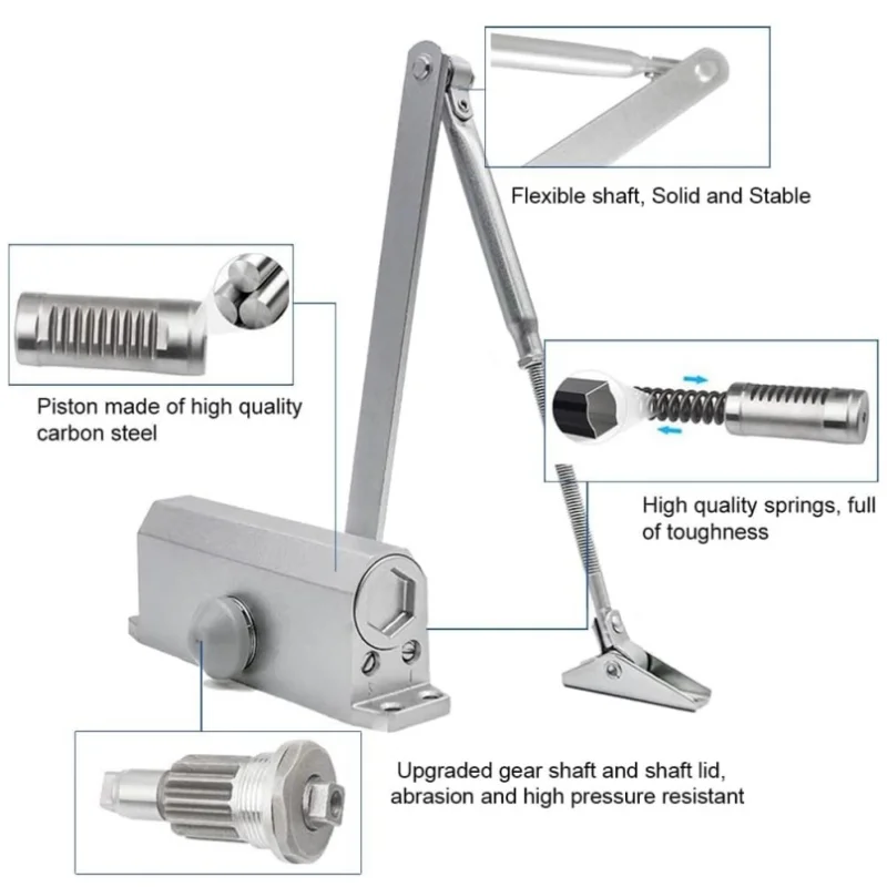 Soft Closing Automatic Door Closer Heavy Duty Hydraulic Adjustable Speed Positioning Door Stop Protective Door Holder Hardware